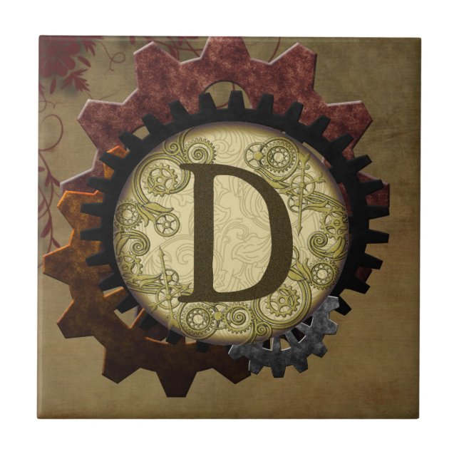 Monogramm des Grunge-Steampunk-Gebers Fliese (Vorderseite)