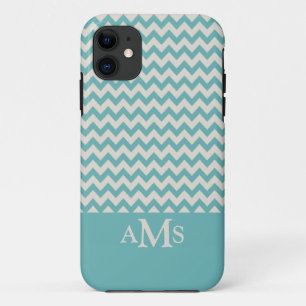 Monogramm des Jade-Grün-Zickzack Streifen-3 iPhone 11 Hülle