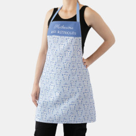 Monogramm des Jarons mit weißem Ingwer-Blau Schürze