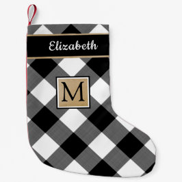 Monogramm des karierten Schwarz-Weiß-Buffalo-Karos Kleiner Weihnachtsstrumpf