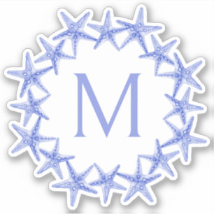 Monogramm des Kastenblau-Weiß-Starfish Aufkleber