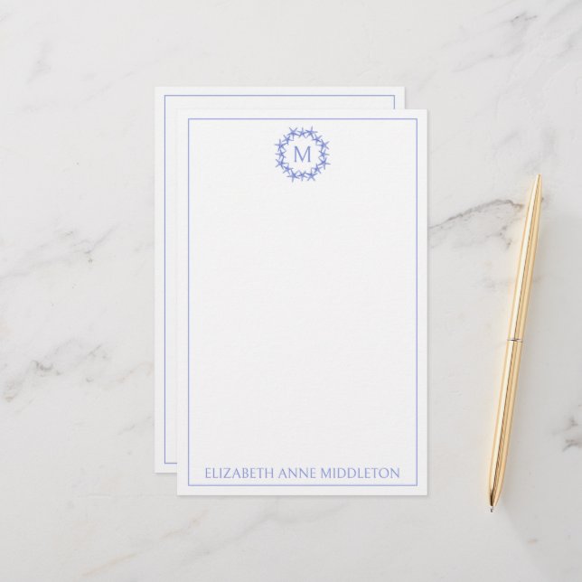Monogramm des Kastenblau-Weiß-Starfish Briefpapier (Vorderseite/Rückseite Beispiel)