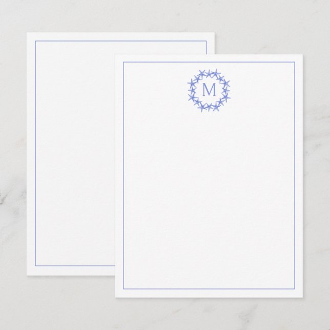 Monogramm des Kastenblau-Weiß-Starfish Mitteilungskarte (Vorne/Hinten)