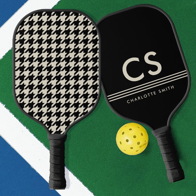 Monogramm des klassischen Hahnentrittmusters creme Pickleball Schläger (Von Creator hochgeladen)