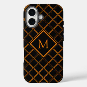 Monogramm des klassischen Orangen- und schwarzen D iPhone 16 Hülle