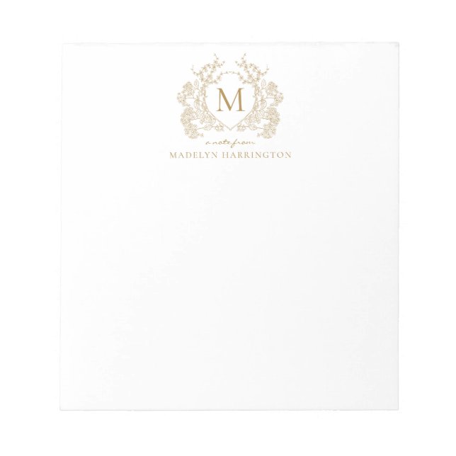 Monogramm des klassischen zeitlosen Gold Floral-Wa Notizblock (Vorderseite)