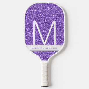 Monogramm des lila Glitzer Initial Personalisiert Pickleball Schläger