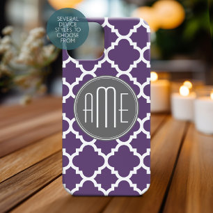 Monogramm des lila und grauen Quatrefolienmusters Case-Mate iPhone Hülle
