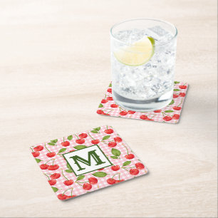 Monogramm des modernen Cherry-Musters Rechteckiger Pappuntersetzer