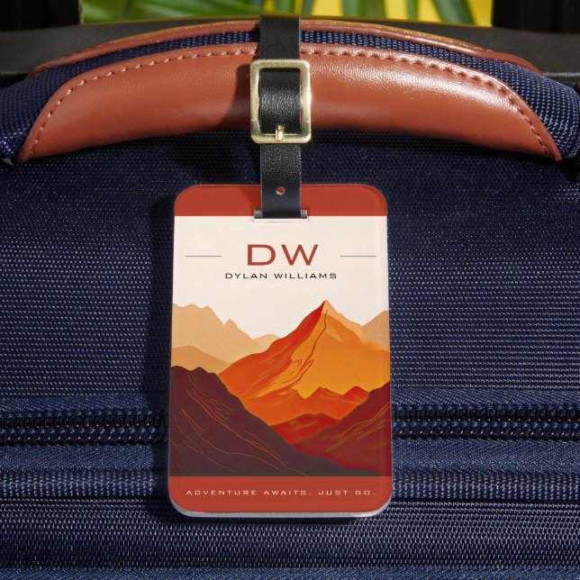 Monogramm des modernen Erd-Tone-Gebirges Gepäckanhänger (Vorderseite Insitu 2)