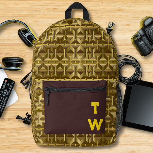 Monogramm des modernen geometrischen Maze-Musters Bedruckter Rucksack (Von Creator hochgeladen)