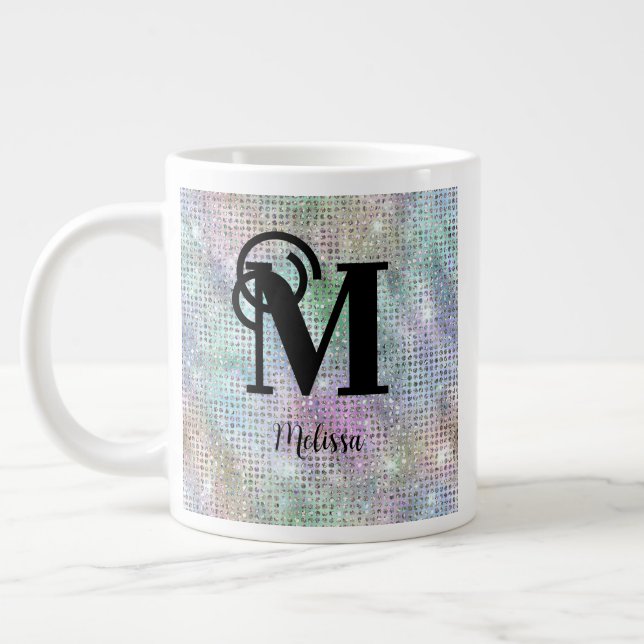 Monogramm des modernen Glitzer mit Pastellfarbe Jumbo-Tasse (Links)