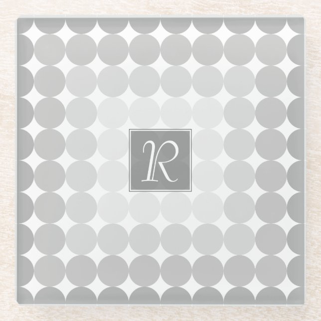 Monogramm des modernen grauen Kreises Glasuntersetzer (Vorderseite)