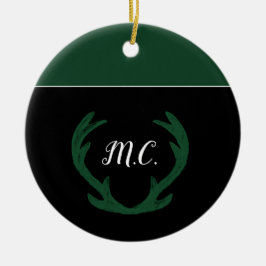 Monogramm des modernen grünen Hirschantlers Keramik Ornament
