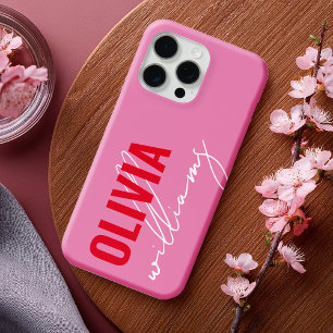 Monogramm des modernen rosa roten Namens Case-Mate iPhone Hülle