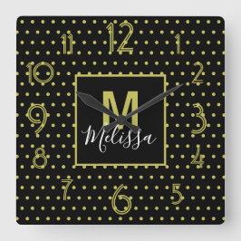 Monogramm des modernen schwarzen Golden Circle Quadratische Wanduhr