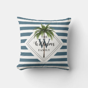 Monogramm des modernen tropischen Palm Tree Blue S Kissen