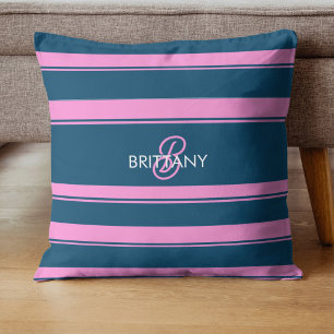 Monogramm des Musters für blaue und rosa Streifen Kissen