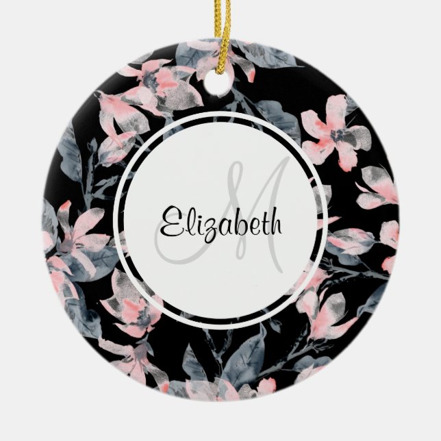 Monogramm des Musters für das blaue Flor-Farbmuste Keramik Ornament (Vorne)