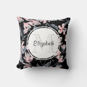 Monogramm des Musters für das blaue Flor-Farbmuste Kissen