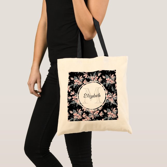 Monogramm des Musters für das blaue Flor-Farbmuste Tragetasche (Vorderseite (Produkt))