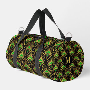 Monogramm des Musters Gold und Green Art Deco Duffle Bag