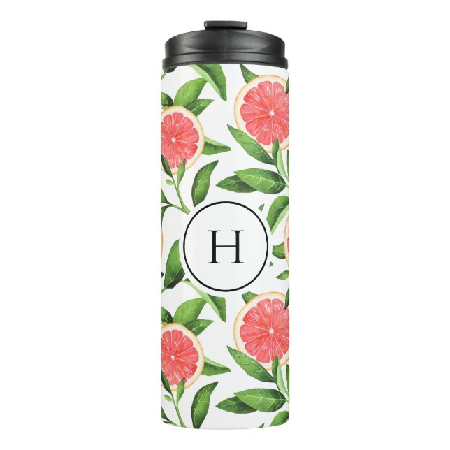 Monogramm des Musters "Wasserfarbe Grapefruits" Thermosbecher (Vorderseite)