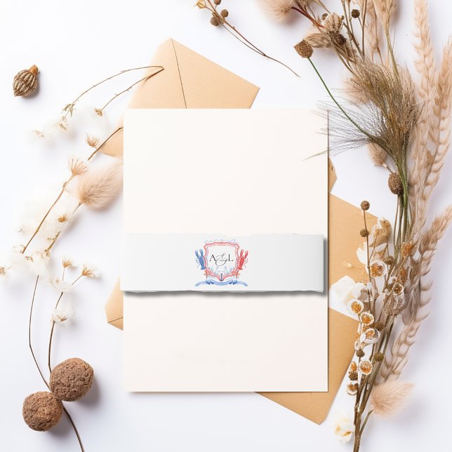 Monogramm des naukalen roten Hummer-Wappen Einladungsbanderole (Von Creator hochgeladen)