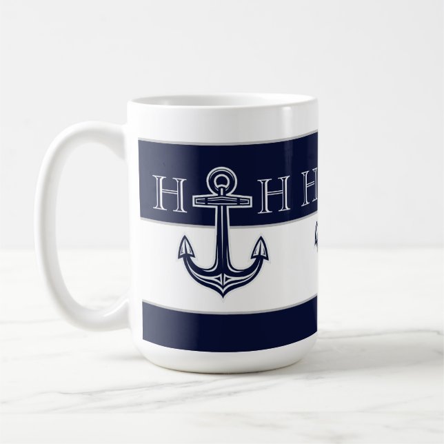 Monogramm des Nautic Navy Blue Anchor Coastor Kaffeetasse (Links)