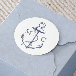 Monogramm des Nautic Navy Blue Anchor Runder Aufkleber