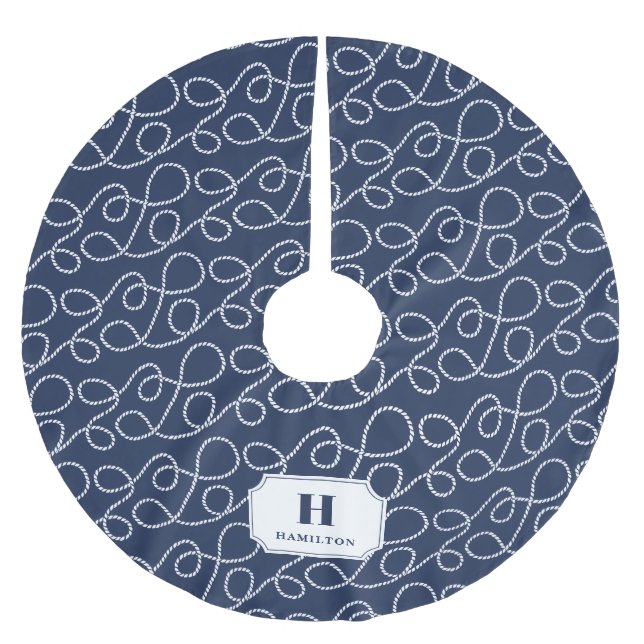 Monogramm des Nautischen Navy-Seils Polyester Weihnachtsbaumdecke (Vorderseite)