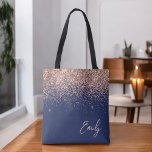 Monogramm des Navy Blue Blink Rose Rose Glitzer<br><div class="desc">Navy Blue und Pink Rose Gold und Blush Pink Imitate Sparkle und Glitzer Elegant Monogram Book Bag. Diese Büchertasche kann auf Ihren Vor- und Vornamen angepasst werden und als Geschenk für Weihnachten,  Geburtstag,  Brautparty oder Hochzeit.</div>