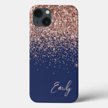 Monogramm des Navy Blue Blink Rose Rose Glitzer