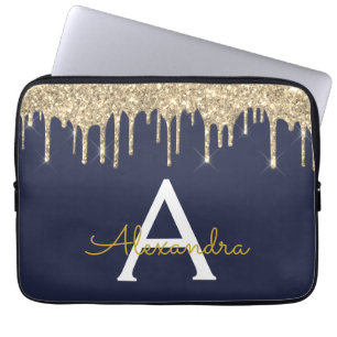 Monogramm des Navy Blue Gold Glitzer Laptopschutzhülle