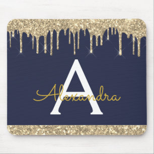 Monogramm des Navy Blue-Gold-Sparkus-Glitzer Mousepad