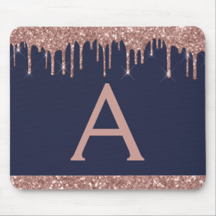 Monogramm des Navy Blue Rose Gold Sparkass Glitzer Mousepad