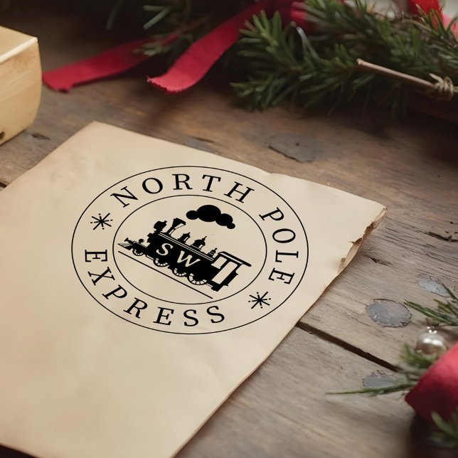 Monogramm des Nordpol-Express-Weihnachtszugs Gummistempel (Christmas North Pole Express Train Monogram Rubber Stamp)