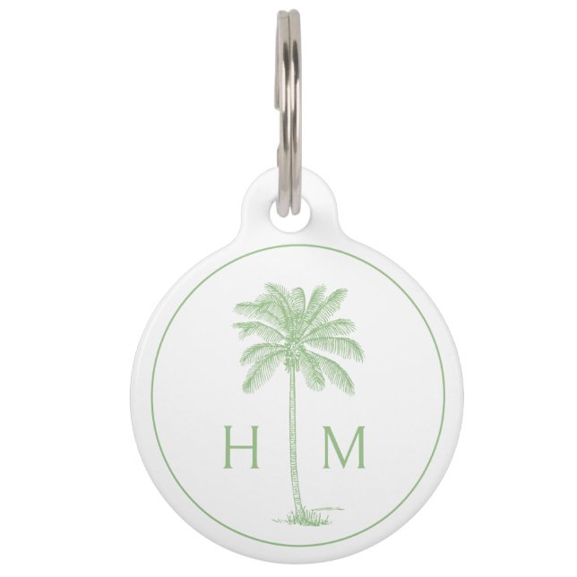 Monogramm des Palm Palmetto Trees grün und weiß Haustiermarke (Vorderseite)