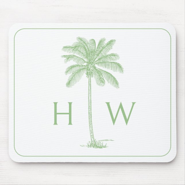 Monogramm des Palm Palmetto Trees grün und weiß Mousepad (Vorne)