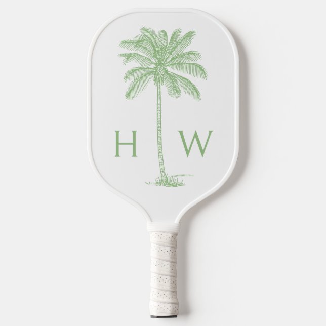 Monogramm des Palm Palmetto Trees grün und weiß Pickleball Schläger (Vorderseite)