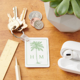 Monogramm des Palm Palmetto Trees grün und weiß Schlüsselanhänger