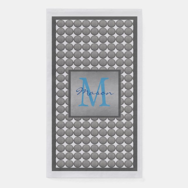 Monogramm des Punktmusters für blaue und graue Pol Serviette (Vorderseite)