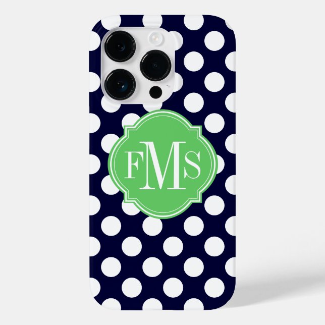 Monogramm des Punktmusters für Navy Blue und White Case-Mate iPhone Hülle (Rückseite)