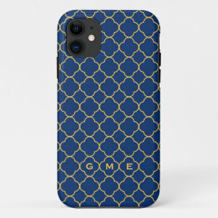 Monogramm des Quatrefoil Kleemustermarine-Gelbs 3 Case-Mate iPhone Hülle