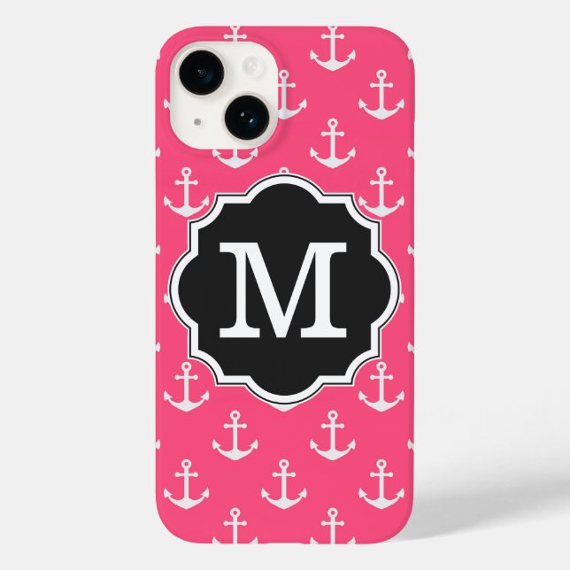 Monogramm des rosa Ankermusters Case-Mate iPhone Hülle (Rückseite)