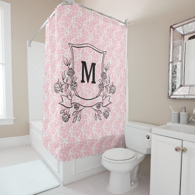 Monogramm des rosa Blumenmusters Duschvorhang (Beispiel)