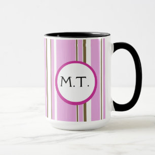 Monogramm des rosa braunen Streifens Tasse