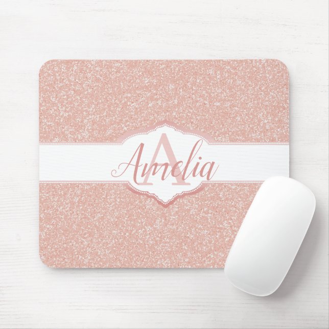 Monogramm des rosa Glitzer Mousepad (Mit Mouse)