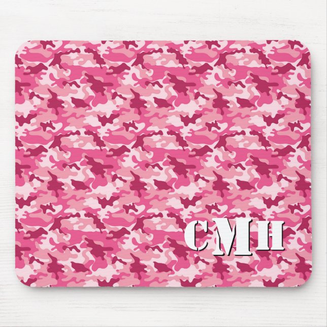 Monogramm des rosa MilitärRetro-Camouflage-Stifts Mousepad (Vorne)
