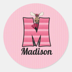 Monogramm des rosa Moose Runder Aufkleber